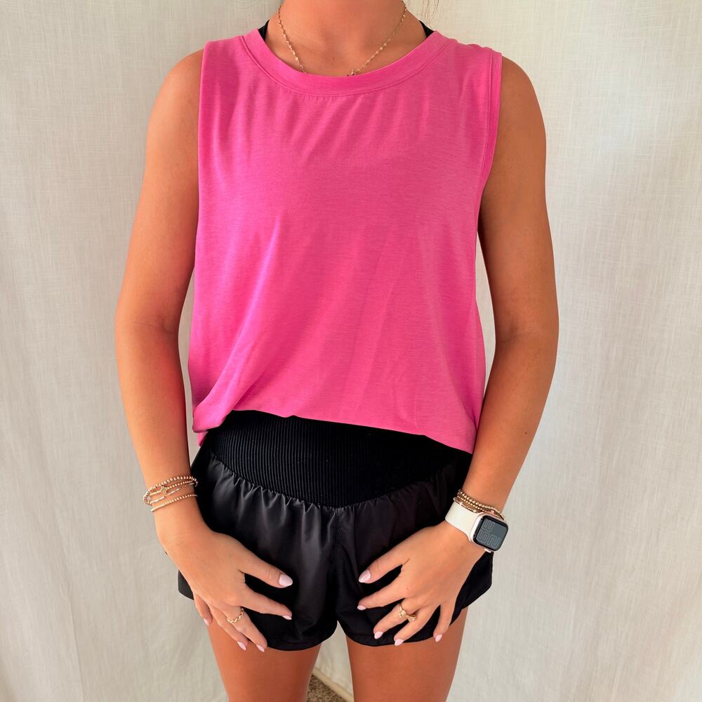 Neon Pink Athletic Tank Top Sleeveless Workout Shirt Size M